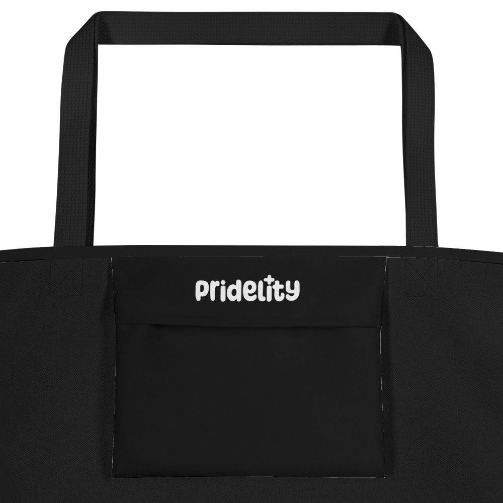 Explore the Queer Pride Bag from Pridelity, showcasing horizontal stripes in black, blue, green, lime, yellow, white, pink, and peach. With its black handles and stylish design, this vibrant accessory is ideal for adding a splash of color to any ensemble.