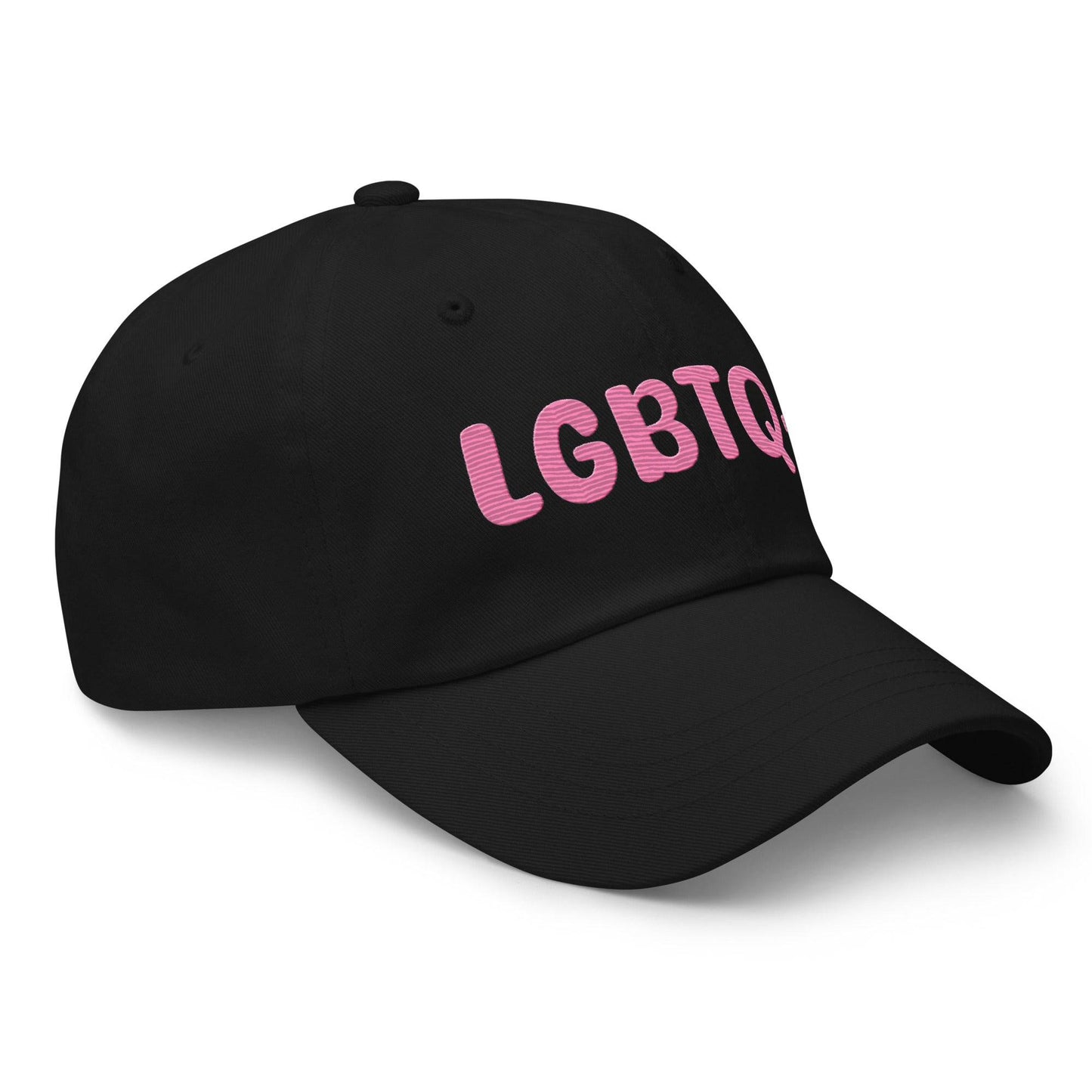 A white LGBTQ+ Cap by Pridelity, featuring pink lettering on the front, is perfect for enhancing pride outfits.