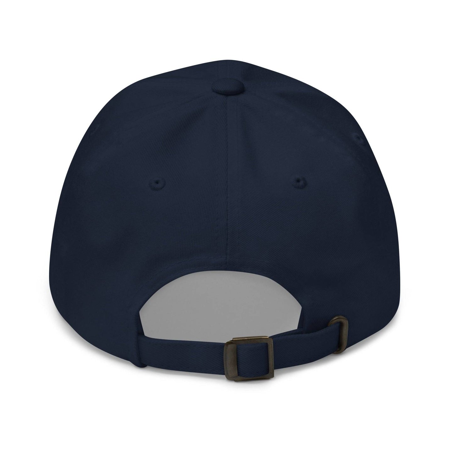 Introducing the "Trans Hearts Cap" from Pridelity, a black baseball cap adorned with embroidered pastel heart designs in pink, white, and blue on the front, making it an ideal accessory to enhance your pride outfits.