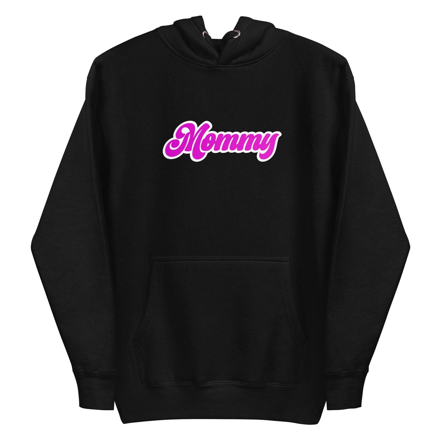 Pridelity's Mommy Hoodie in purple, featuring "Mommy" written in pink cursive across the chest, celebrates pride.