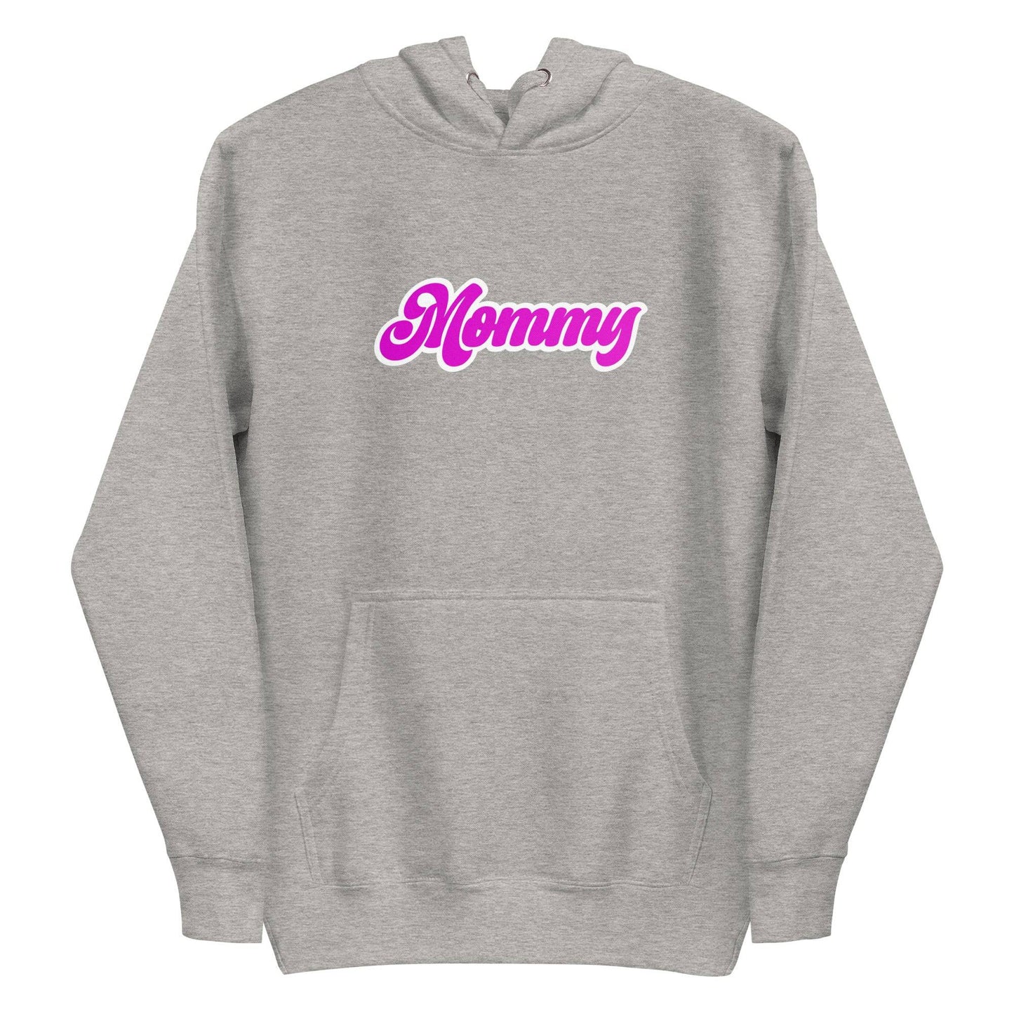 Pridelity's Mommy Hoodie in purple, featuring "Mommy" written in pink cursive across the chest, celebrates pride.