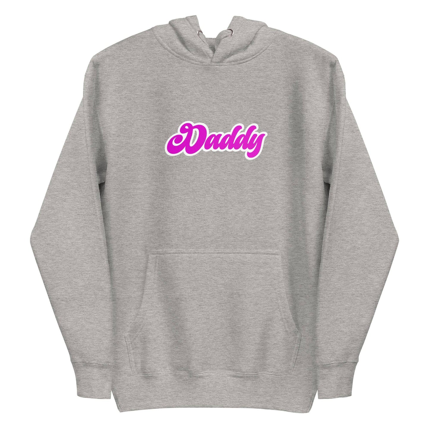 A vibrant piece from Pridelity's Pride Collections, the Daddy Hoodie is a purple standout featuring "Daddy" in bold, pink bubble letters across the chest. It comes equipped with a front pocket and drawstrings, making it perfect for proudly showcasing your style.