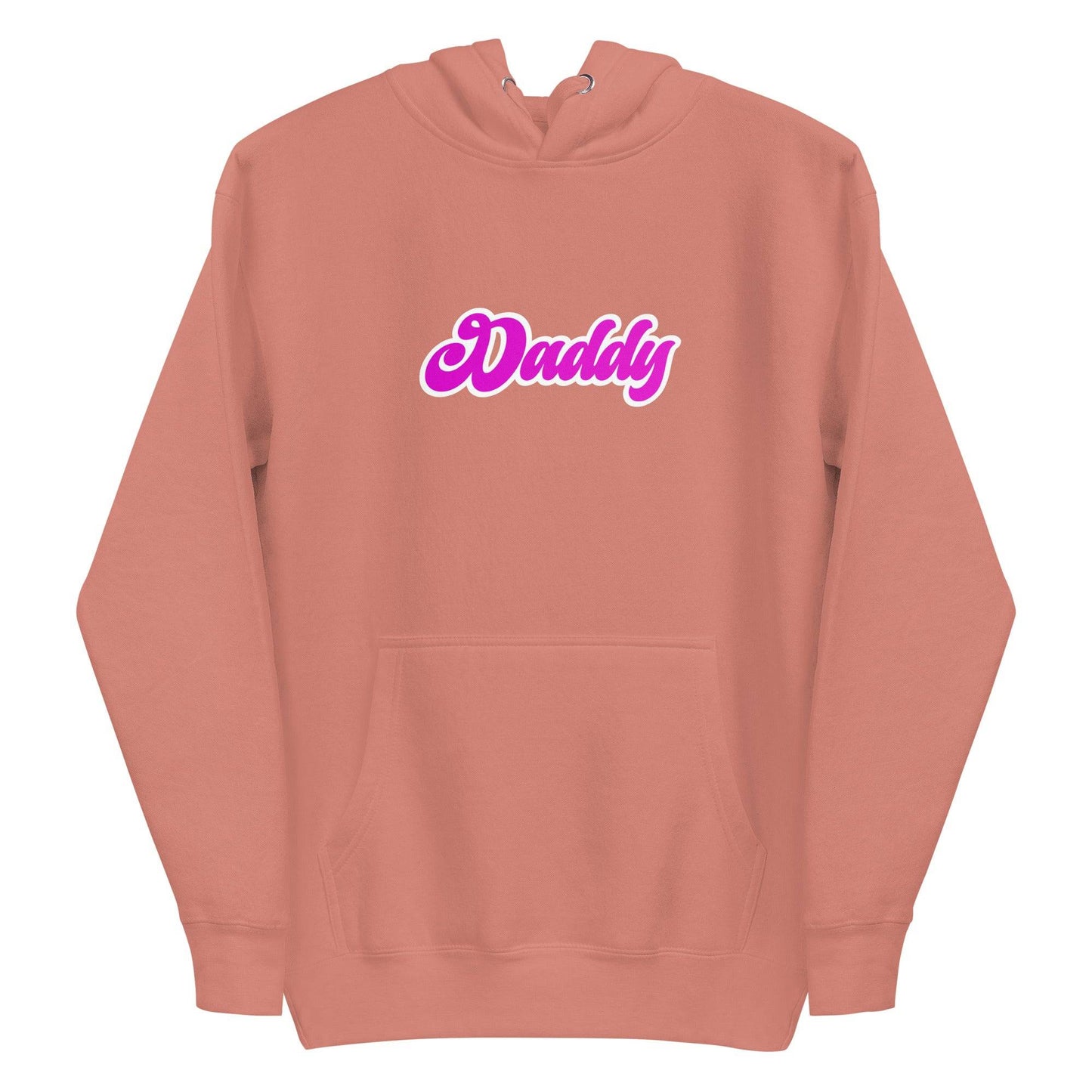 A vibrant piece from Pridelity's Pride Collections, the Daddy Hoodie is a purple standout featuring "Daddy" in bold, pink bubble letters across the chest. It comes equipped with a front pocket and drawstrings, making it perfect for proudly showcasing your style.