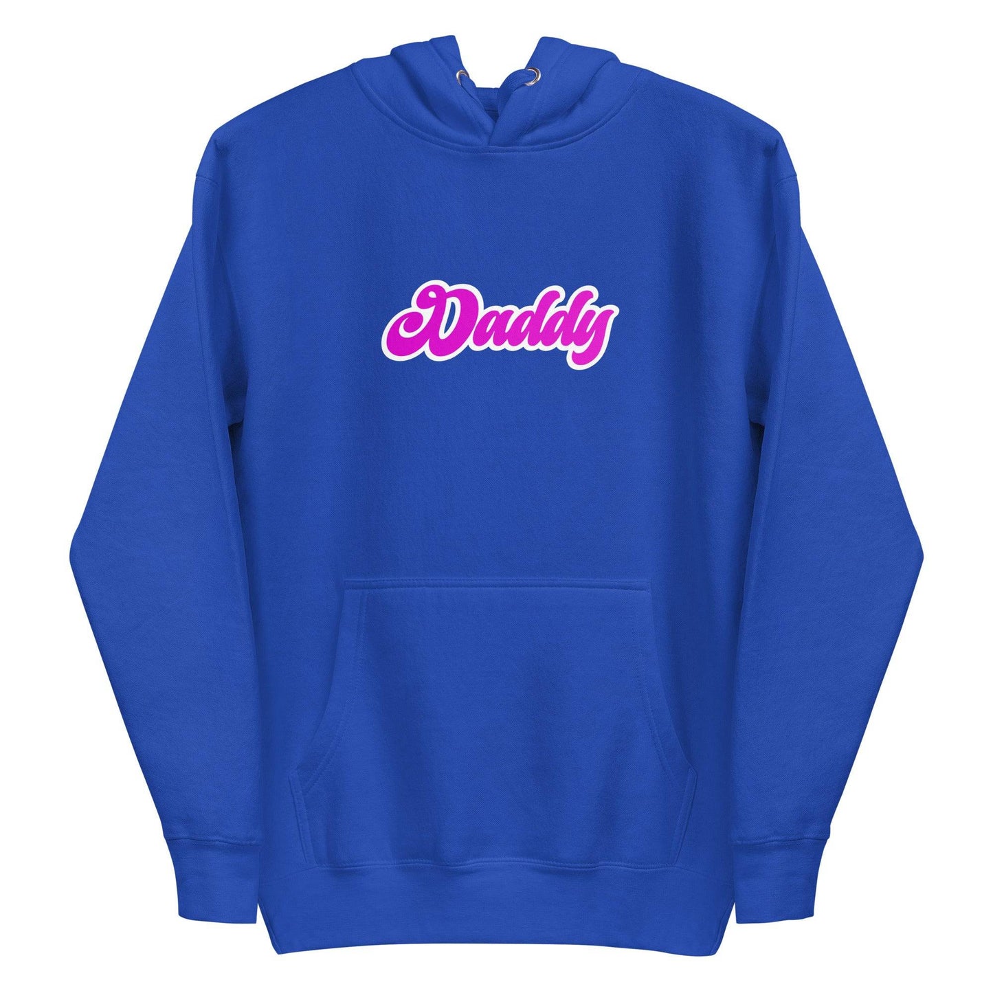 A vibrant piece from Pridelity's Pride Collections, the Daddy Hoodie is a purple standout featuring "Daddy" in bold, pink bubble letters across the chest. It comes equipped with a front pocket and drawstrings, making it perfect for proudly showcasing your style.