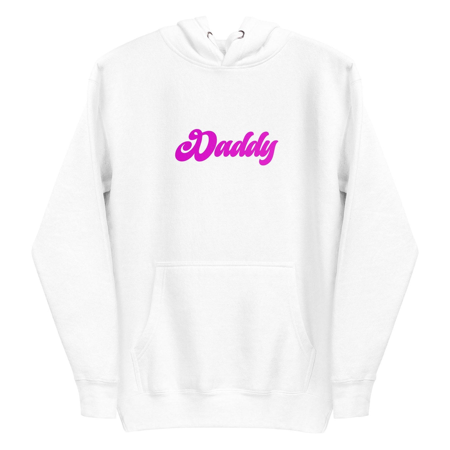 A vibrant piece from Pridelity's Pride Collections, the Daddy Hoodie is a purple standout featuring "Daddy" in bold, pink bubble letters across the chest. It comes equipped with a front pocket and drawstrings, making it perfect for proudly showcasing your style.