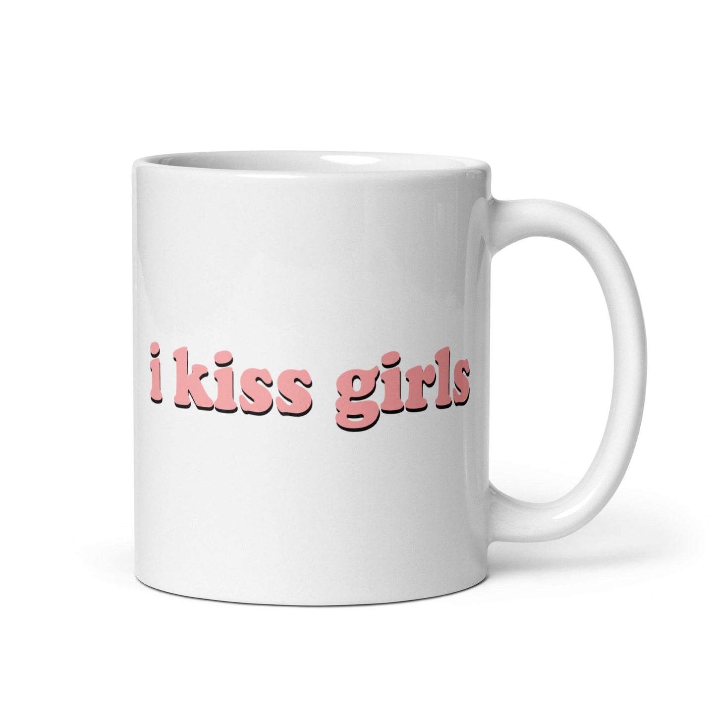 The "I Kiss Girls Mug" by Pridelity, featuring a vibrant design with white and pink lettering, stands out as a unique piece in the best pride collections of 2025.