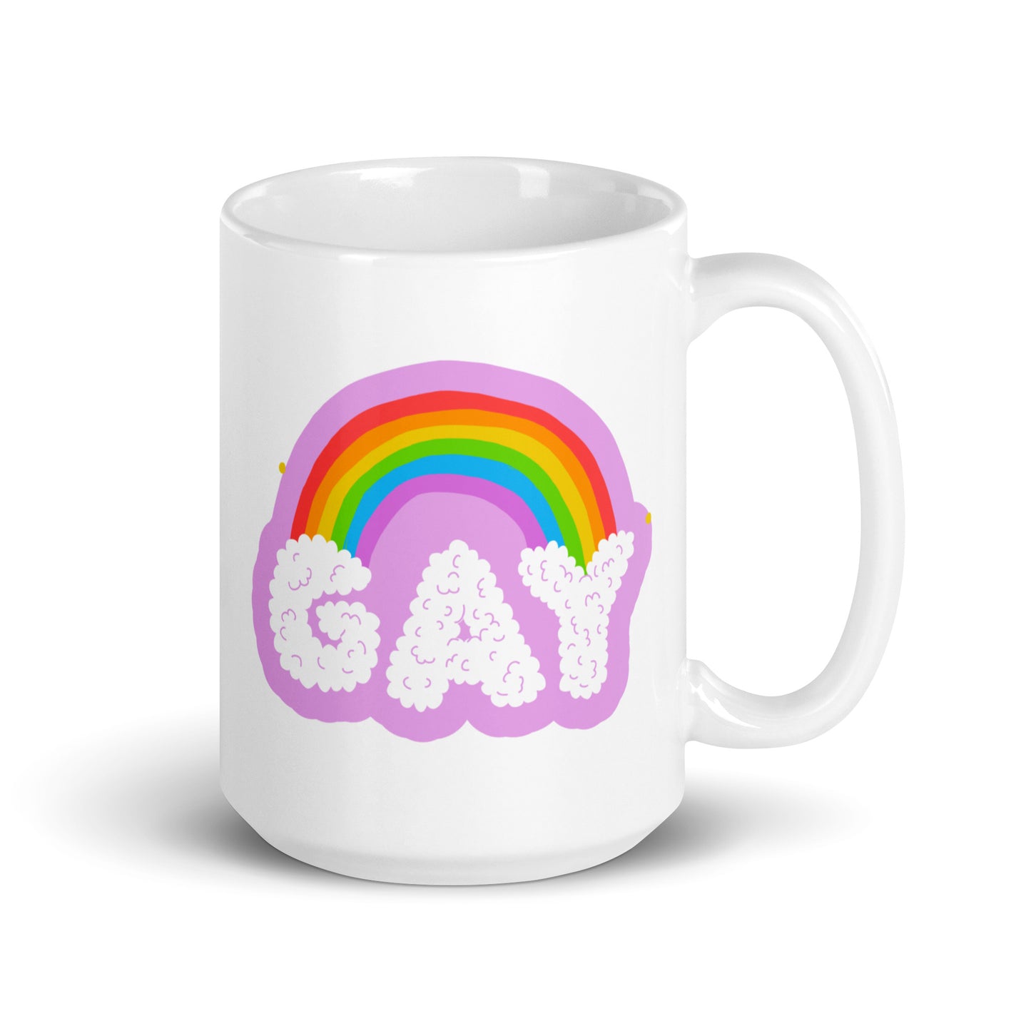 As a standout piece from Pridelity's Pride Collections 2025, the Gay Rainbow Mug showcases a lively rainbow and the word "GAY" in puffy white letters set against a cheerful pink backdrop.