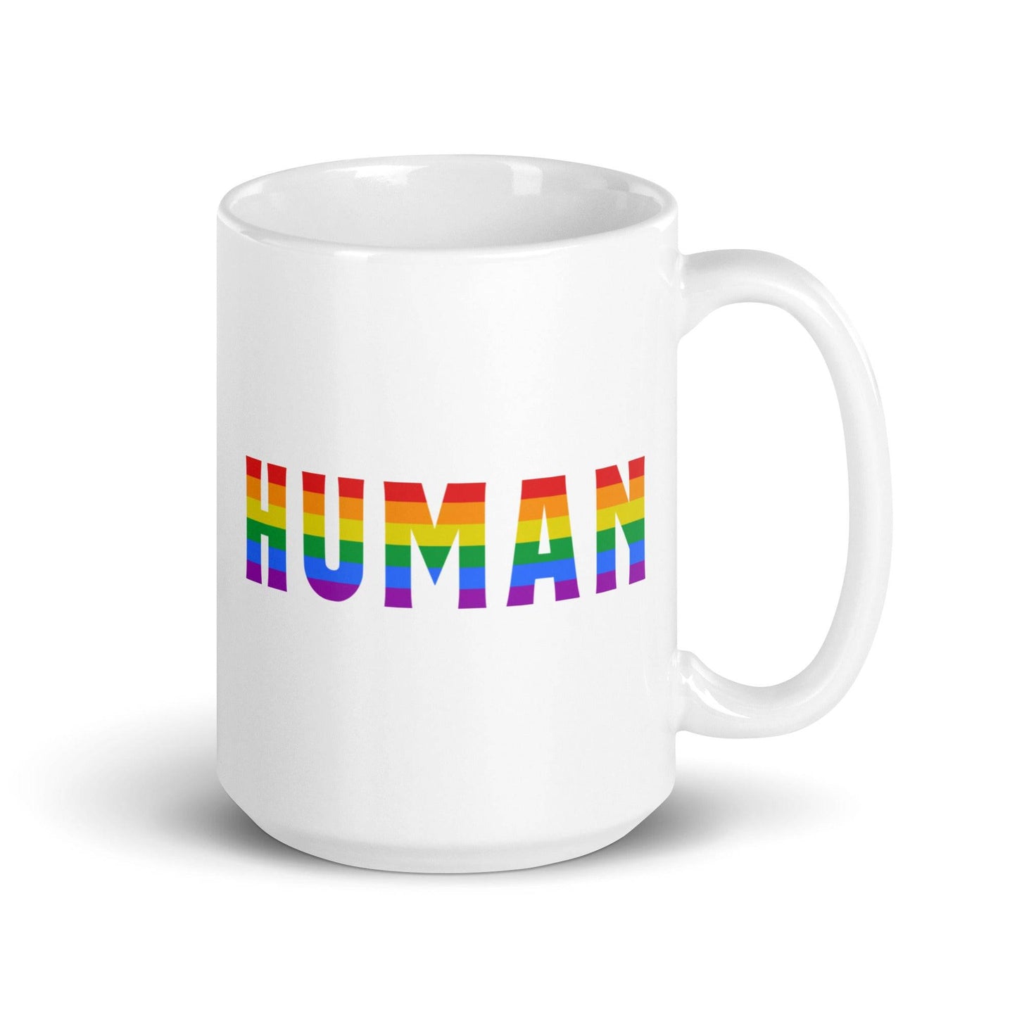 Introducing the Pridelity Human Mug, proudly featured in the best pride collections 2025, with "HUMAN" boldly displayed in a stunning rainbow gradient.
