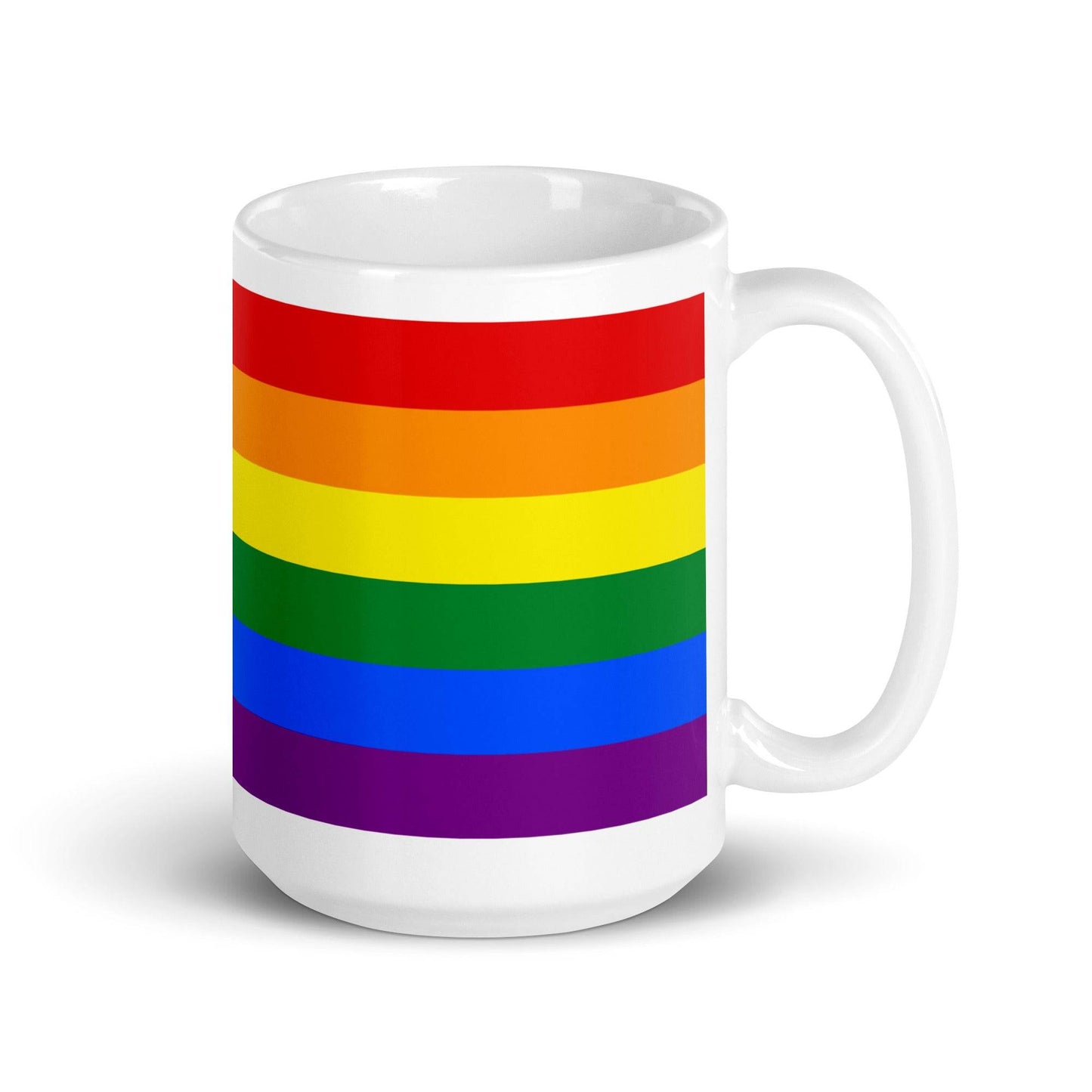 High-quality Traditional Pride Mug showcasing a bright rainbow pattern, great for coffee, tea, or gifting with pride.