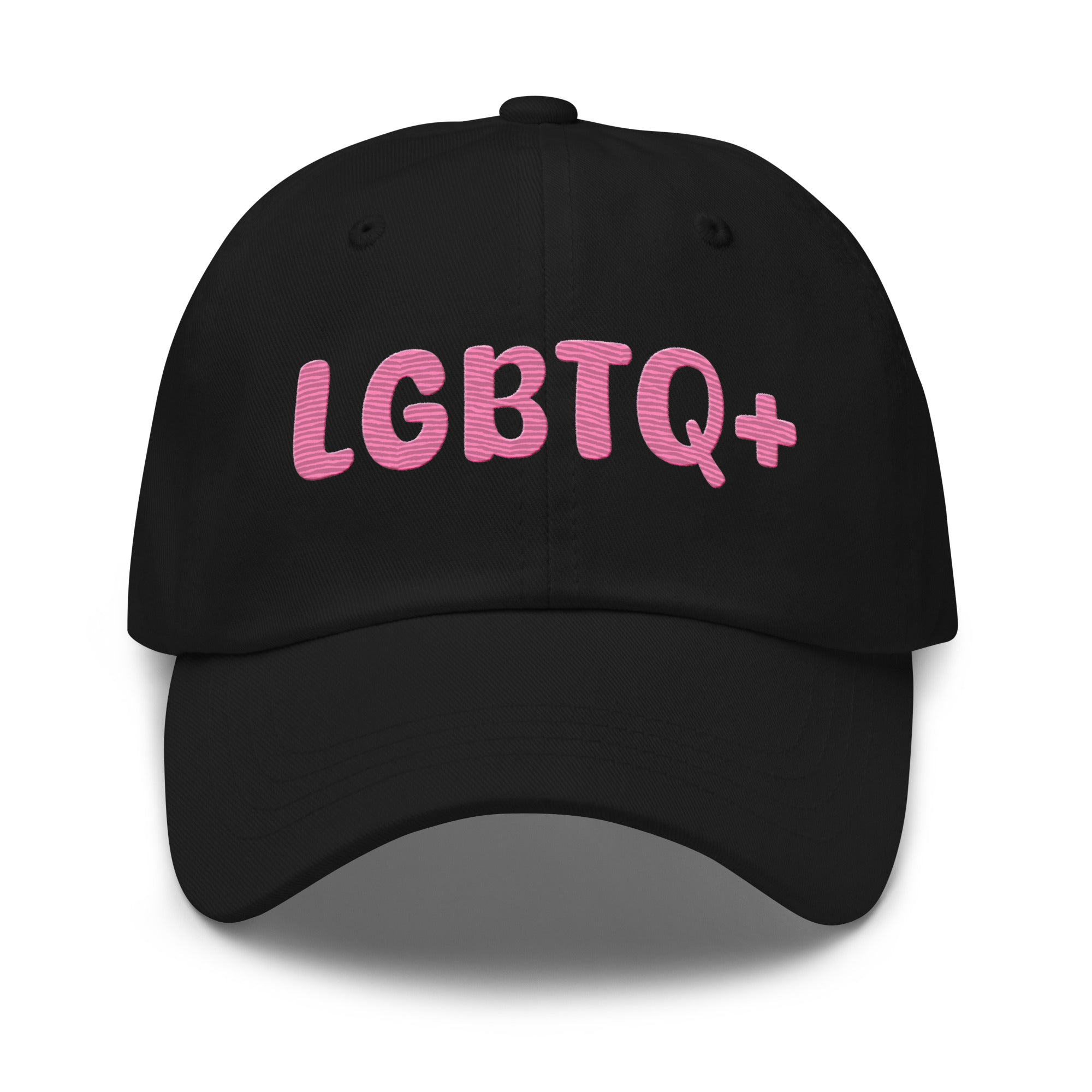 A white LGBTQ+ Cap by Pridelity, featuring pink lettering on the front, is perfect for enhancing pride outfits.