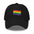 Introducing the Pridelity Pride Flag Cap, a sleek black design featuring a small rainbow flag emblem on the front. It's ideal for adding a touch of pride to your outfits, with the flag's horizontal stripes in red, orange, yellow, green, blue, and purple elegantly representing diversity and inclusion.