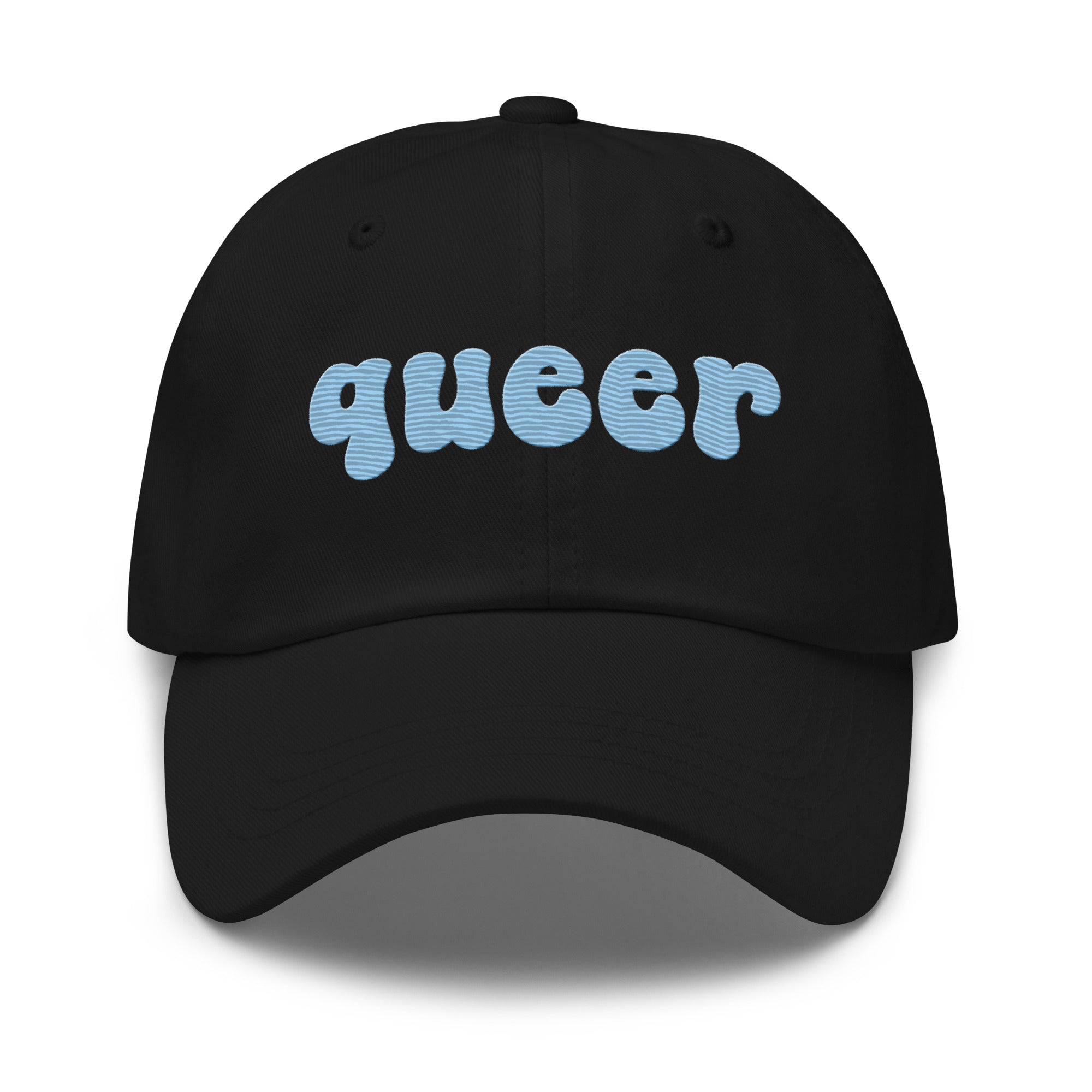 Introducing the Queer Cap by Pridelity, a black baseball cap with 