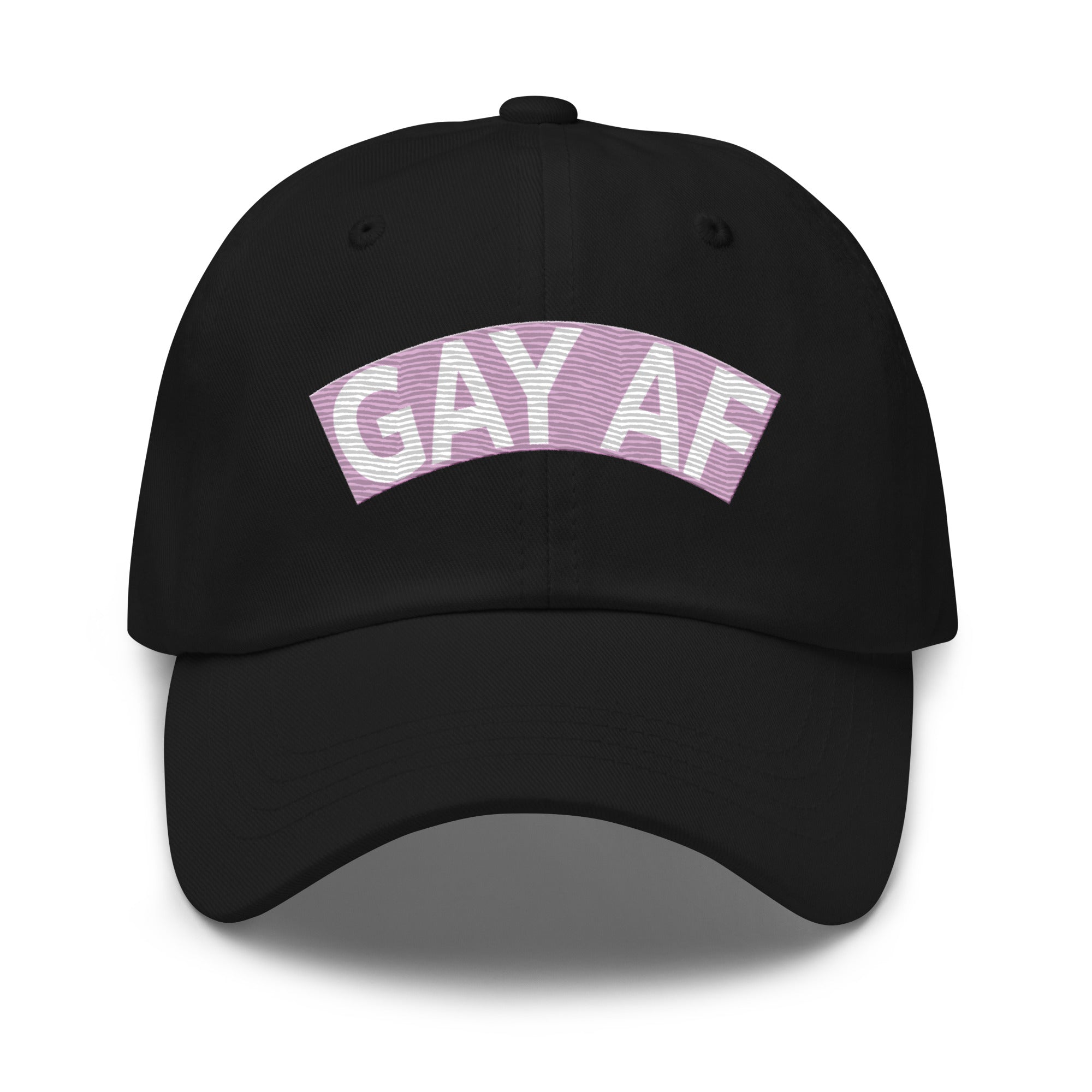 Introducing the Gay AF Cap by Pridelity: a stylish black cap that features 