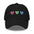 The Polysexual Hearts Cap by Pridelity is a black baseball cap ideal for pride outfits, featuring three embroidered hearts in pink, green, and blue arranged in a row on the front.