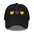 Introducing the Intersex Hearts Cap by Pridelity, a stylish black baseball cap ideal for pride outfits. It features three embroidered hearts, with two yellow ones on the sides and a purple heart prominently in the center.