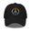 The "Peace Cap" by Pridelity is a black baseball cap ideal for pride outfits, featuring a rainbow-colored peace sign on the front.