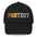 Introducing the Pridelity Protest Cap: A sleek black baseball cap with "PROTEST" intricately embroidered in vibrant rainbow colors on the front, making it an ideal addition to your pride ensemble.