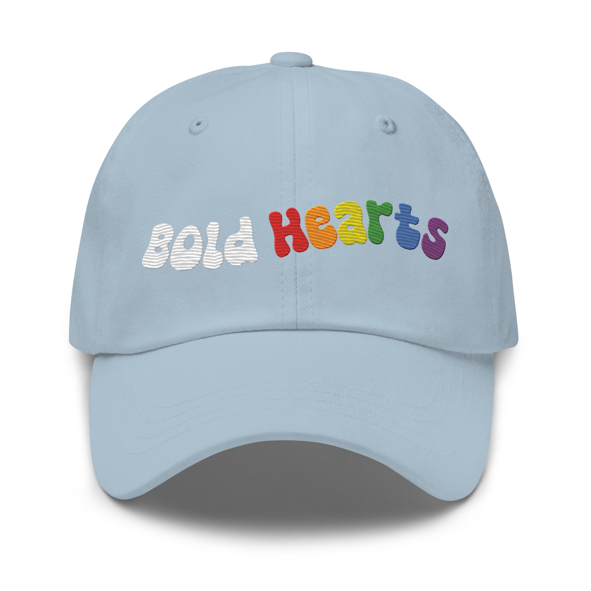 The Bold Hearts Cap by Pridelity, a black baseball cap with 