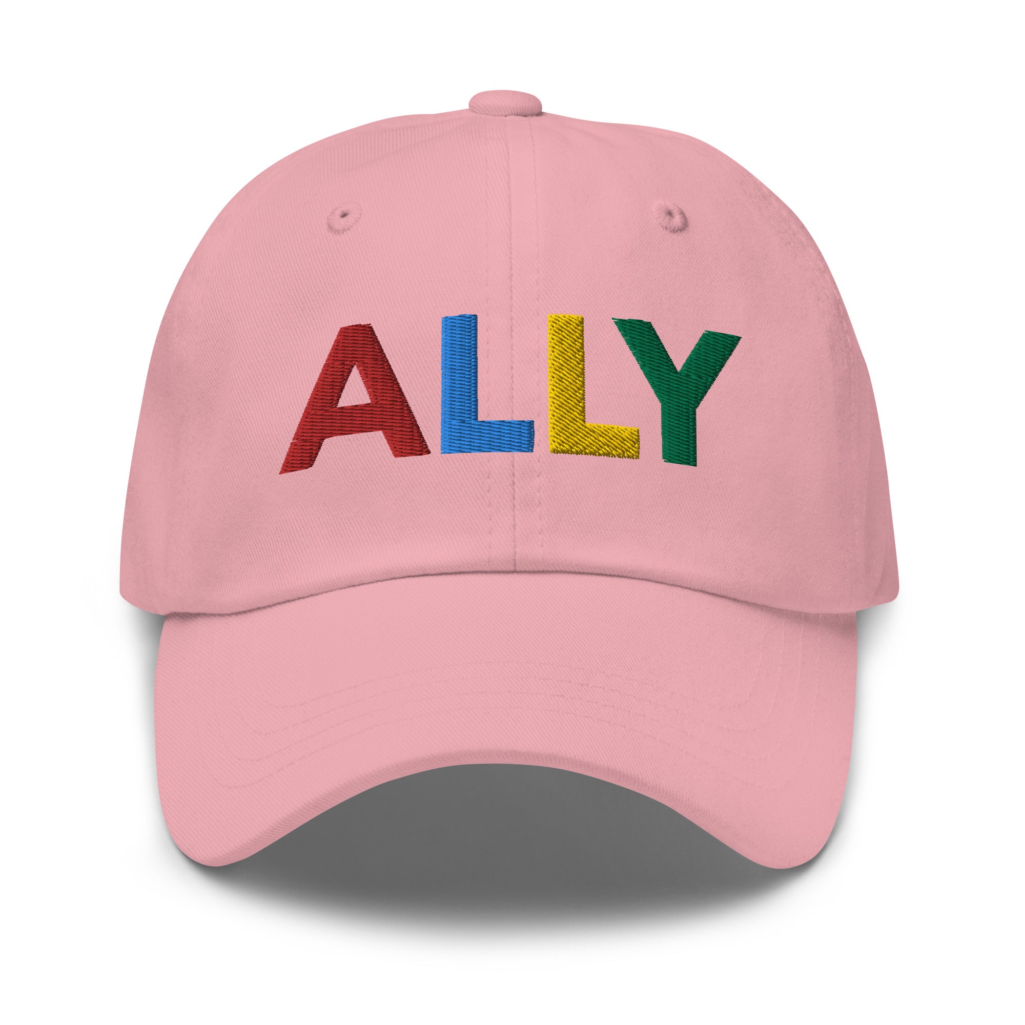 The Ally Cap by Pridelity in pink showcases the word 