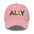 The Ally Cap by Pridelity in pink showcases the word "ALLY" beautifully embroidered in vibrant, multicolored letters: red, blue, yellow, and green.