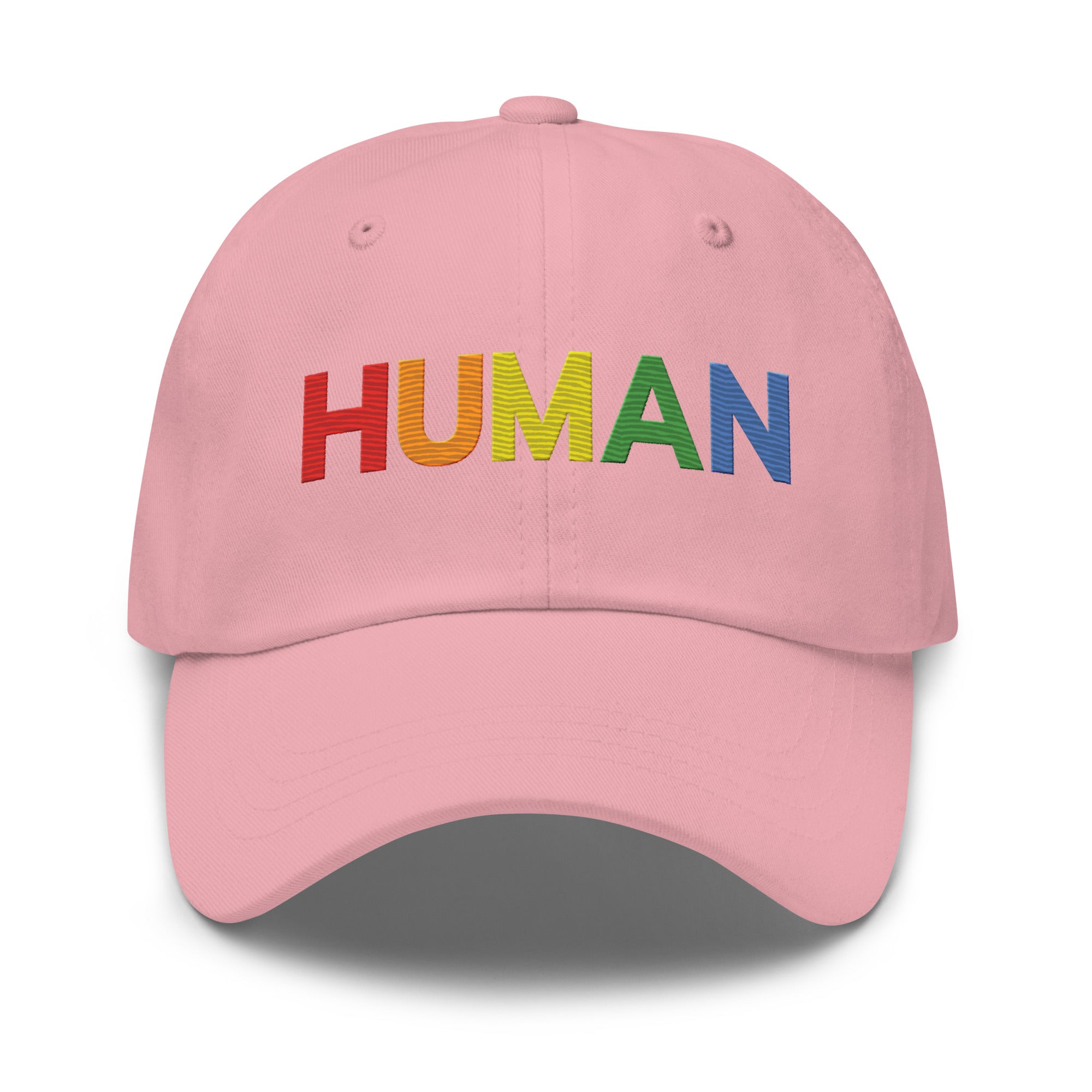 The Pridelity Human Cap is a black baseball hat, ideal for complementing pride ensembles, with the word 