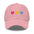 The Pan Hearts Cap by Pridelity, in a light blue hue, brings a playful touch to pride outfits with its three vibrantly embroidered hearts in pink, yellow, and blue.