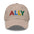 The Ally Cap by Pridelity in pink showcases the word "ALLY" beautifully embroidered in vibrant, multicolored letters: red, blue, yellow, and green.