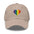 The Pride Heart Cap by Pridelity is a stylish black baseball cap adorned with a vibrant rainbow-colored heart design on the front, ideal for enhancing any pride outfit.