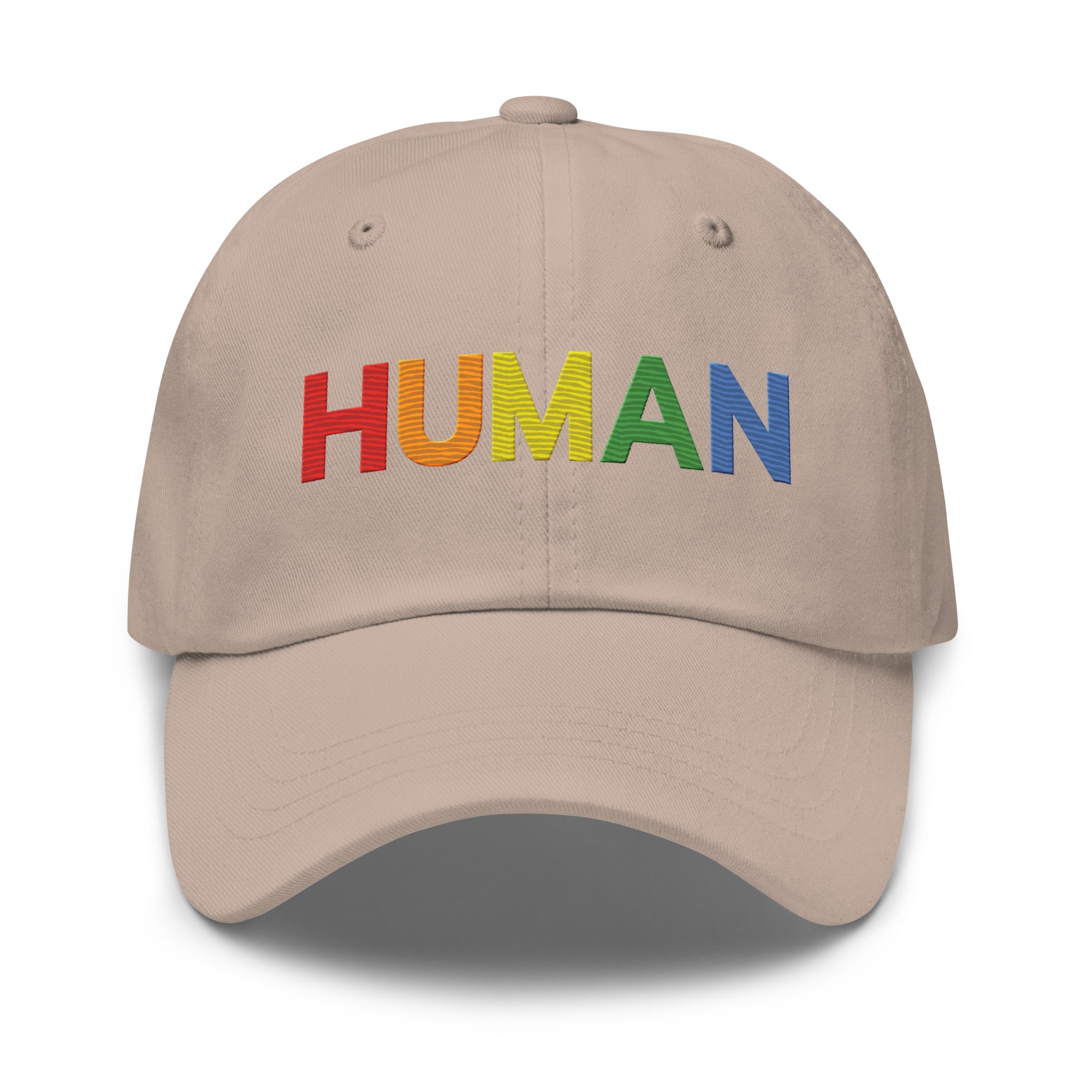 The Pridelity Human Cap is a black baseball hat, ideal for complementing pride ensembles, with the word 