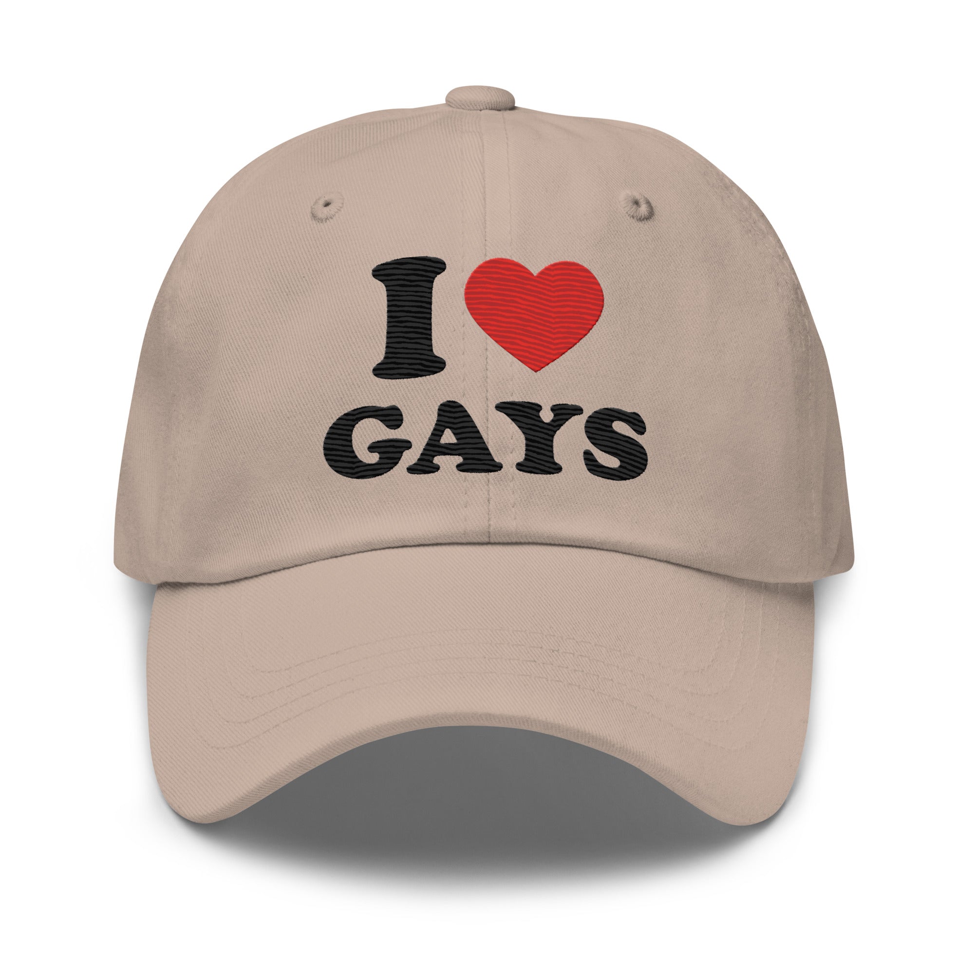 The I Love Gays Cap by Pridelity is a standout piece in pride outfits, showcasing the phrase 