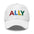 The Ally Cap by Pridelity in pink showcases the word "ALLY" beautifully embroidered in vibrant, multicolored letters: red, blue, yellow, and green.