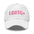 A white LGBTQ+ Cap by Pridelity, featuring pink lettering on the front, is perfect for enhancing pride outfits.