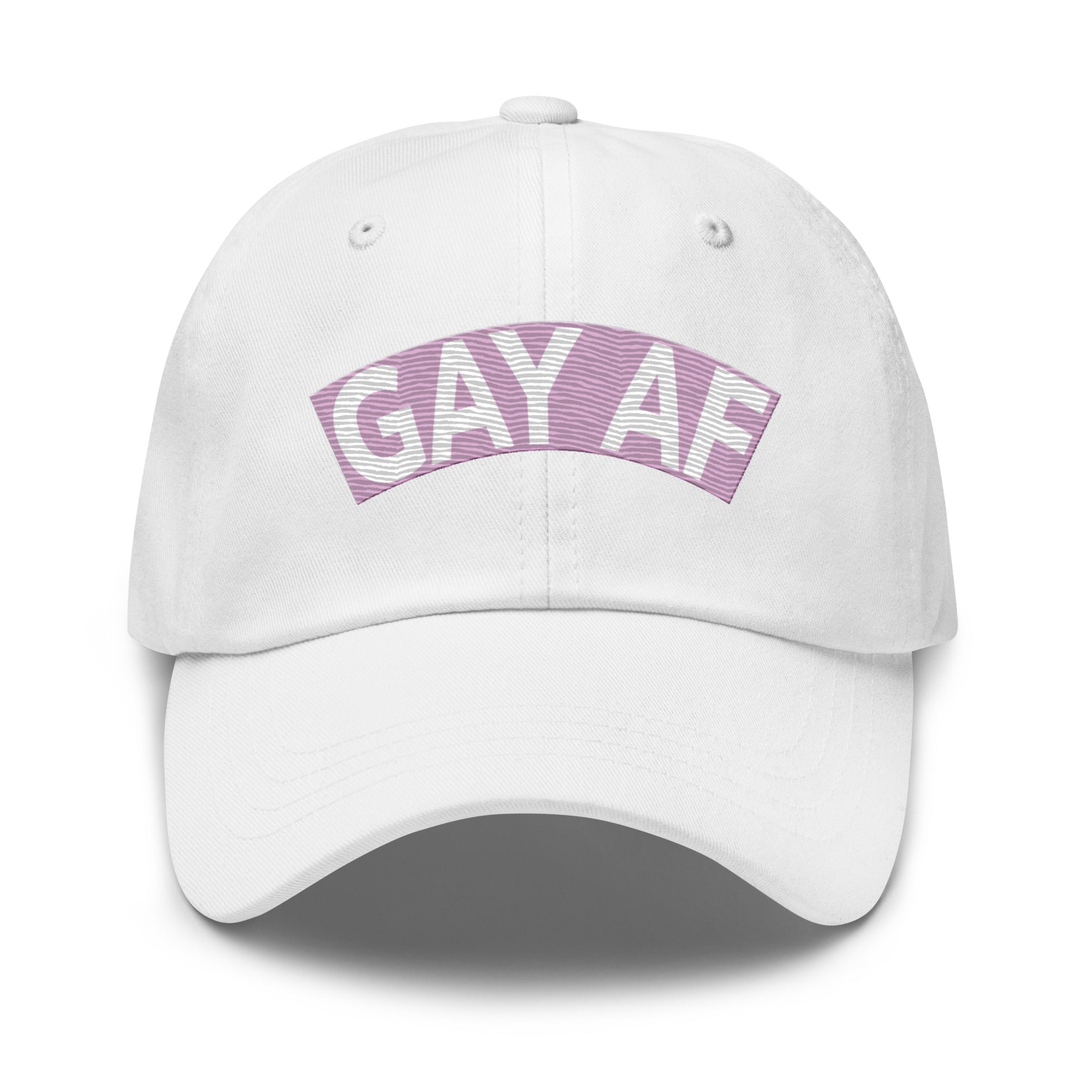 Introducing the Gay AF Cap by Pridelity: a stylish black cap that features 