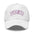 Introducing the Gay AF Cap by Pridelity: a stylish black cap that features "GAY AF" embroidered in white on a pink and white striped background, making it the perfect accessory to complement pride outfits.