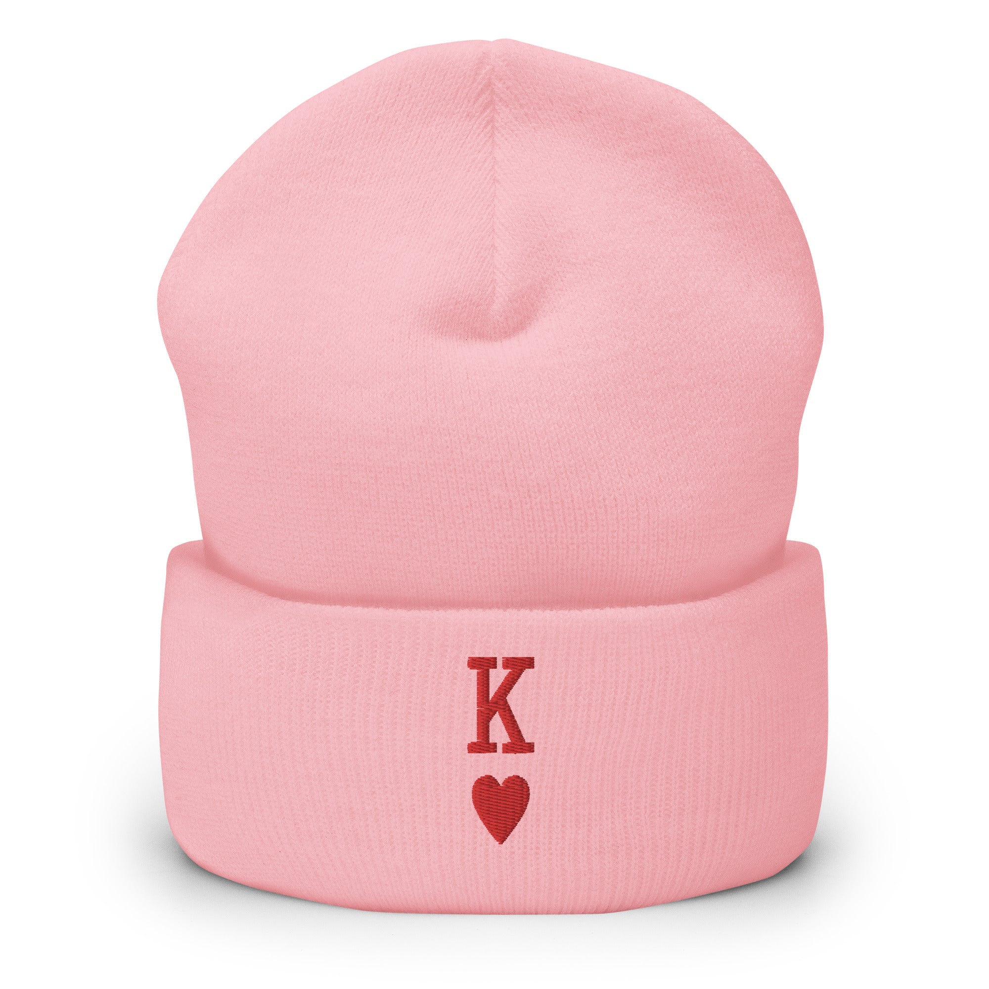 The King Beanie by Pridelity is a white beanie adorned with a red 