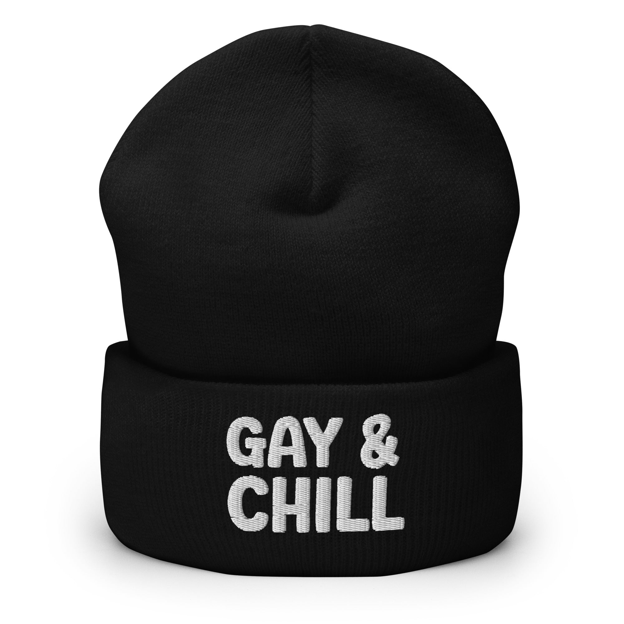 The Gay & Chill Beanie by Pridelity, embroidered with 