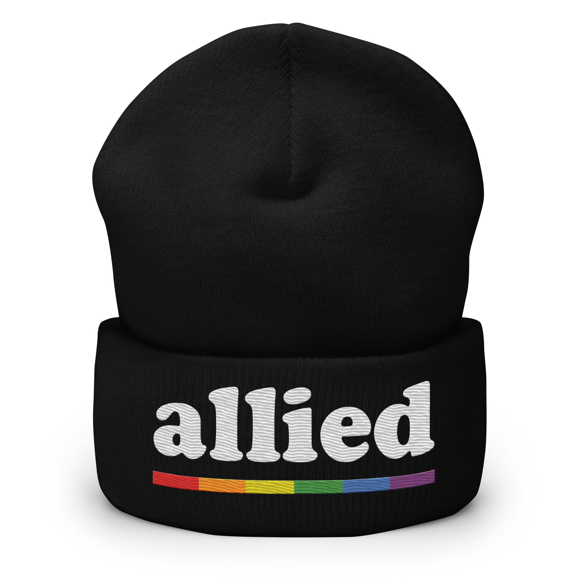 Introducing the Allied Beanie from Pridelity: This striking black beanie features the word 