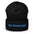 The Pridelity "The Funny Gay Beanie" in royal blue features the embroidered text "the funny gay" in light blue on the front cuff, providing a playful nod to gay fashion.