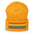 Introducing the Rainbow Beanie from Pridelity, a highlight in gay clothing that features vivid horizontal stripes in red, orange, yellow, green, blue, and purple on a white background.