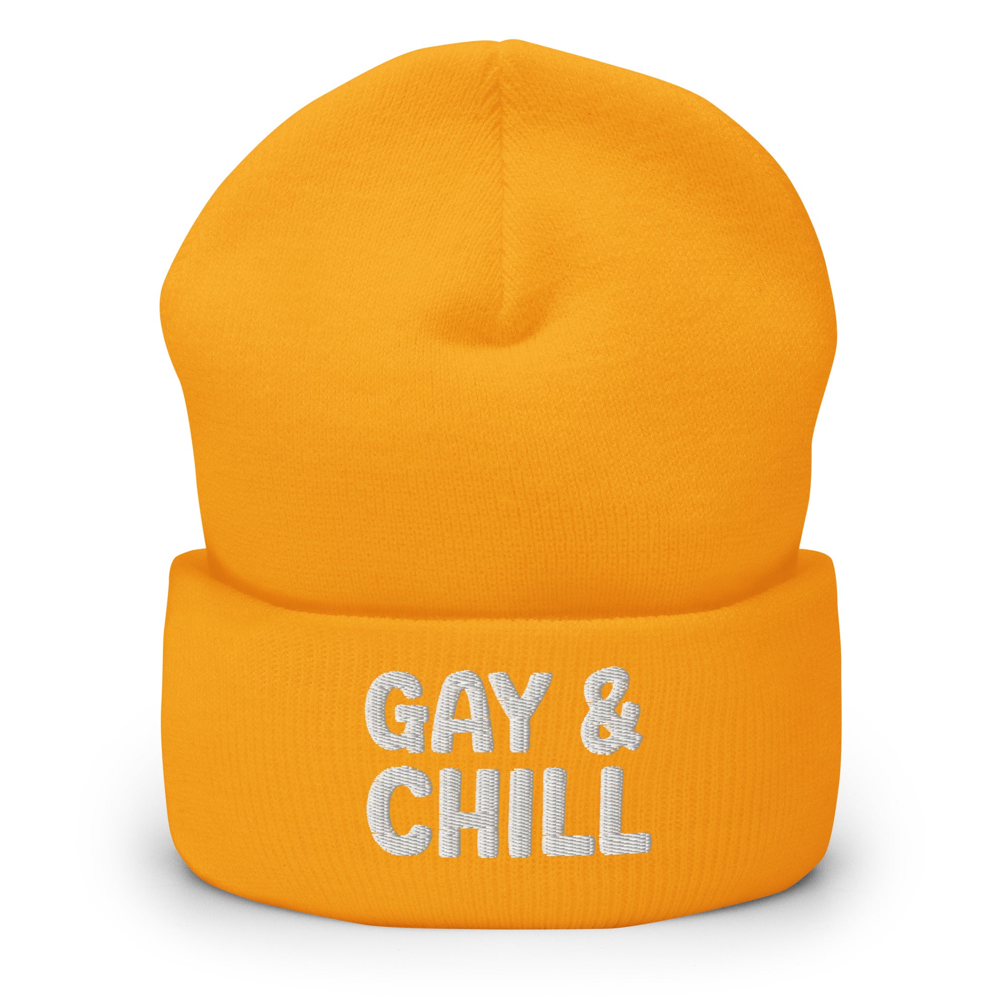 The Gay & Chill Beanie by Pridelity, embroidered with 