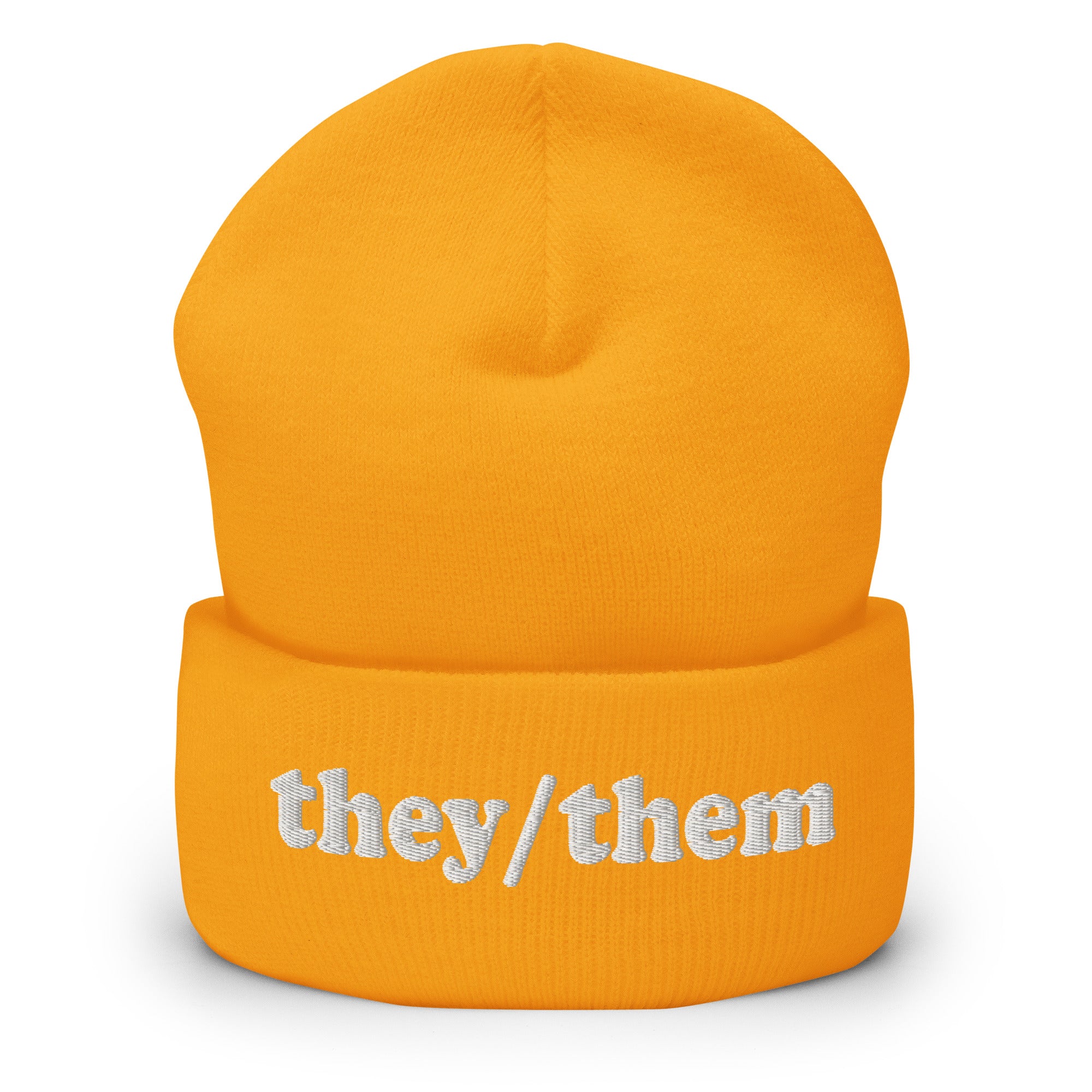 The Pridelity They/Them Beanie in heather grey features 