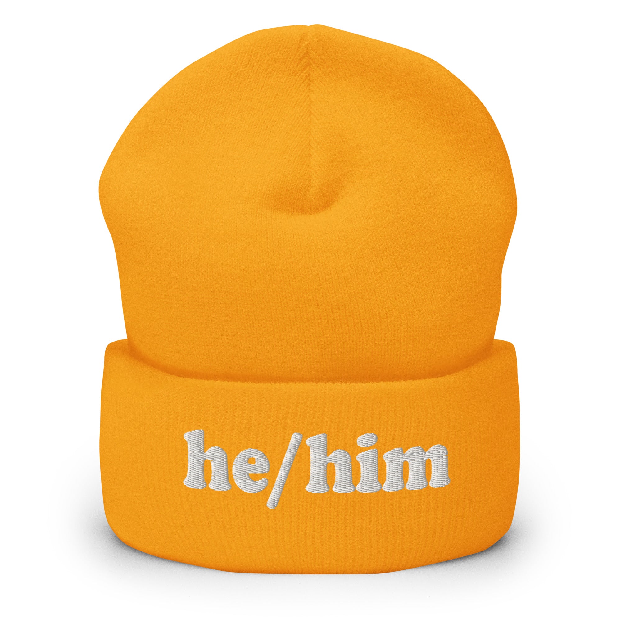 The He/Him Beanie by Pridelity, in a Heather Grey color, showcases 