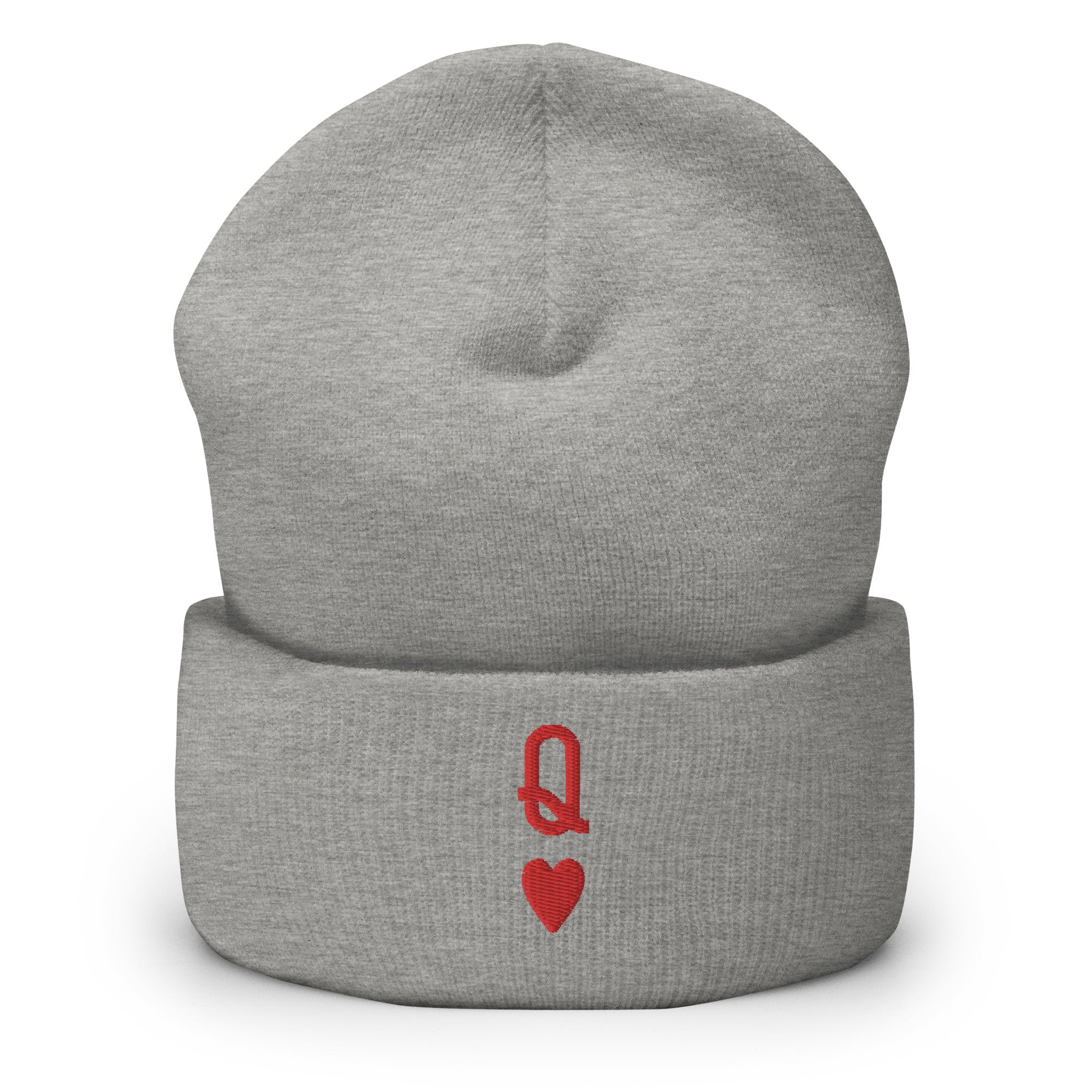 Introducing the Queen Beanie by Pridelity – a stylish white beanie with a chic red embroidered 