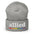 Introducing the Allied Beanie from Pridelity: This striking black beanie features the word "allied" embroidered in white, with a small rainbow-colored line below to celebrate Pride. It's crafted from textured fabric and has a folded bottom, making it an essential standout in any Pride Merch collection.