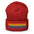 Introducing the Rainbow Beanie from Pridelity, a highlight in gay clothing that features vivid horizontal stripes in red, orange, yellow, green, blue, and purple on a white background.