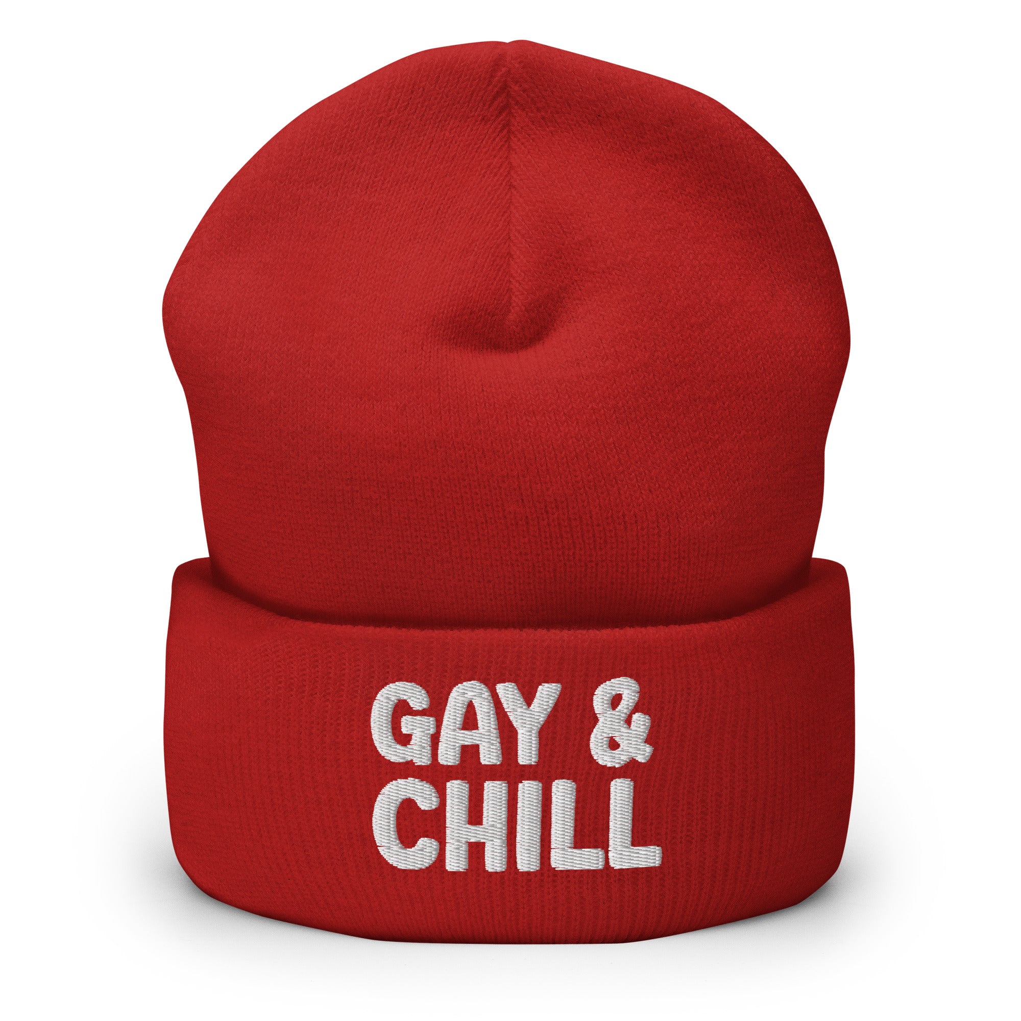 The Gay & Chill Beanie by Pridelity, embroidered with 