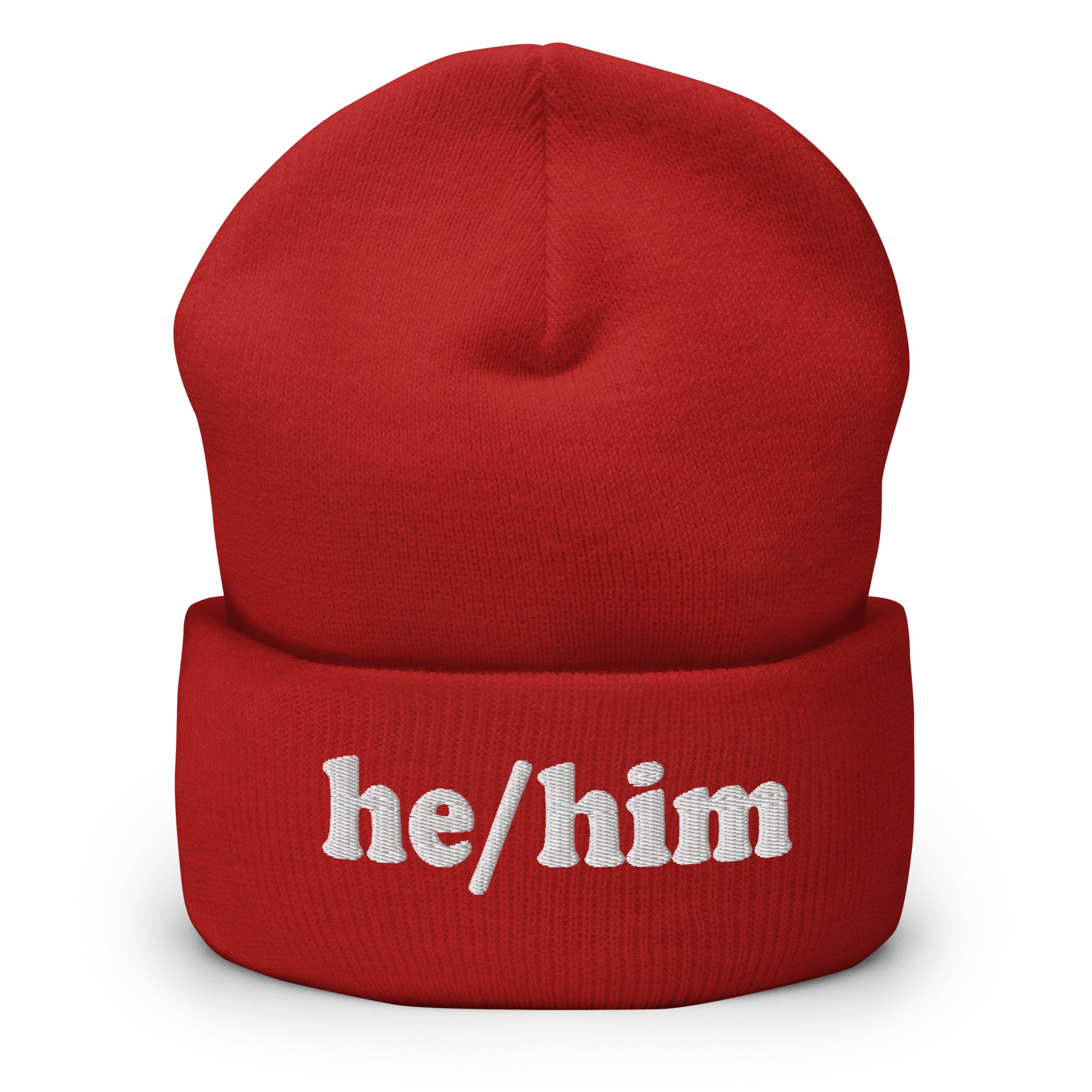 The He/Him Beanie by Pridelity, in a Heather Grey color, showcases 