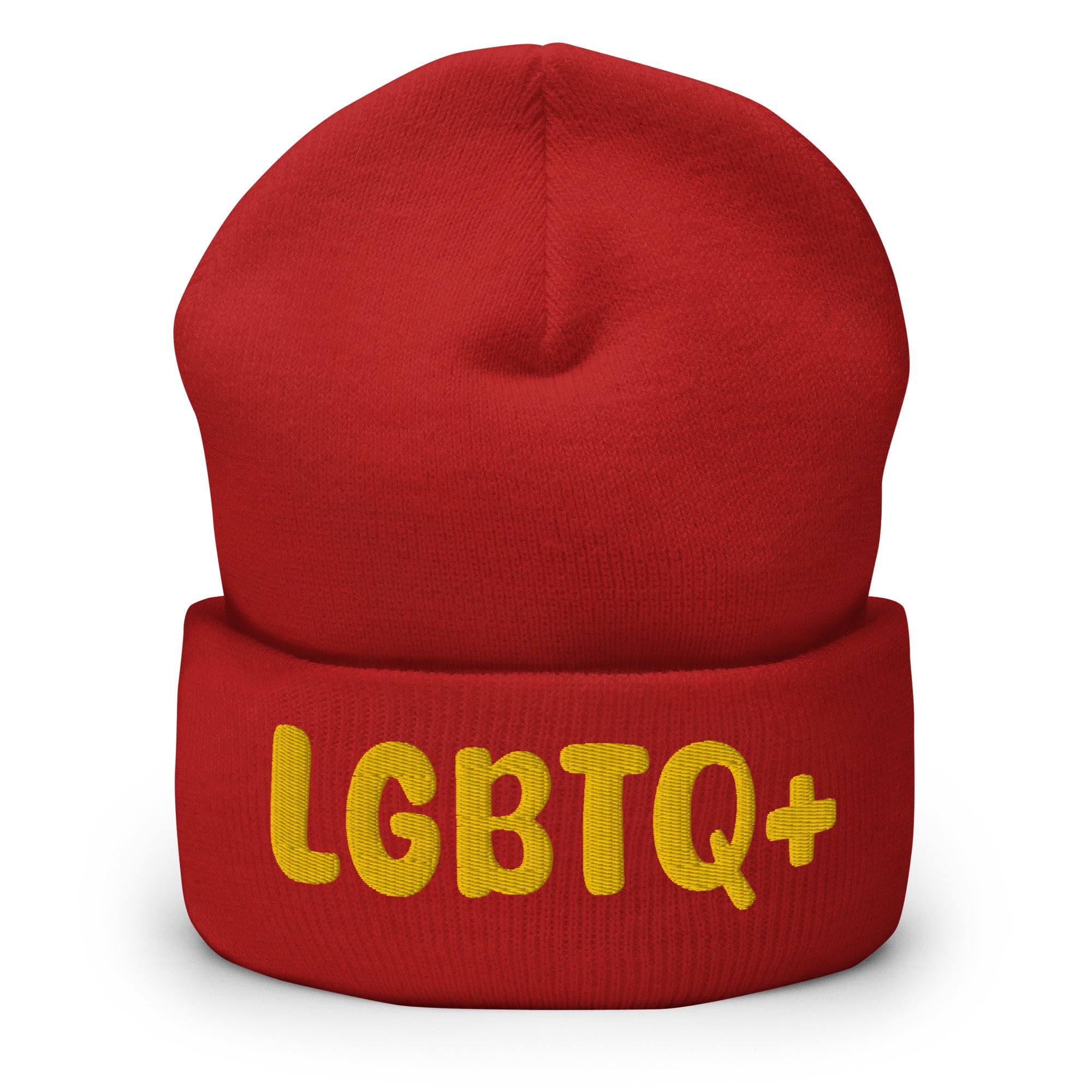 Pridelity's LGBTQ+ Beanie in red features 