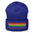 Introducing the Rainbow Beanie from Pridelity, a highlight in gay clothing that features vivid horizontal stripes in red, orange, yellow, green, blue, and purple on a white background.