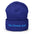 The Pridelity "The Funny Gay Beanie" in royal blue features the embroidered text "the funny gay" in light blue on the front cuff, providing a playful nod to gay fashion.